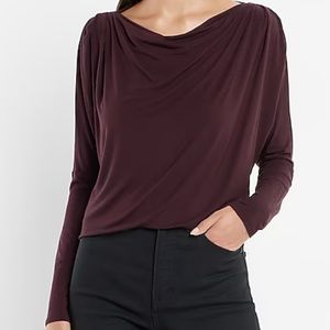 Express Woman’s Dark Purple Cowl Draped Back Long Sleeve Tee Size S.